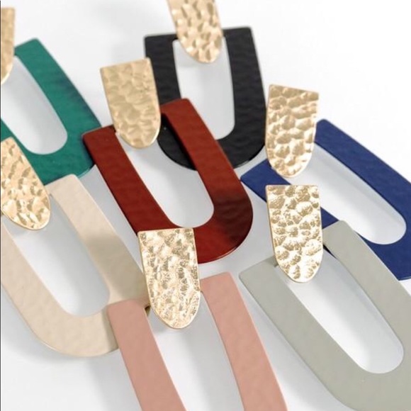 Metal and Rubber Modern Dangle Earrings- Black - Picture 2 of 2